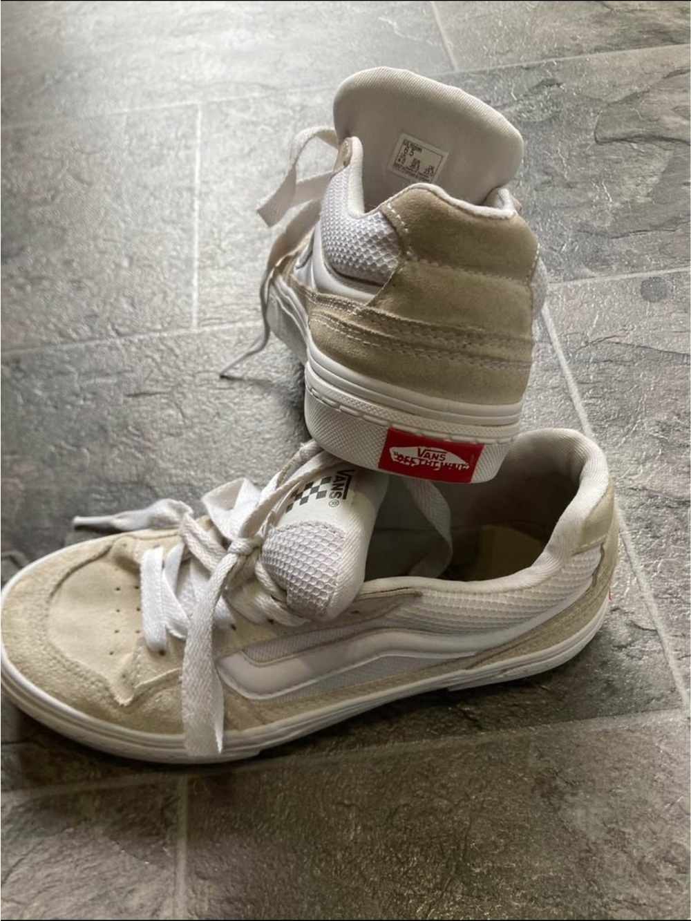 Vans Beige and White Old Skool Low Top Sneakers